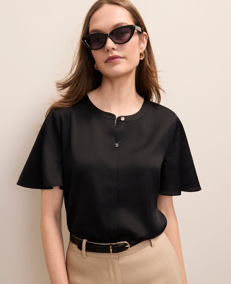 Flutter Sleeve Top in Satin