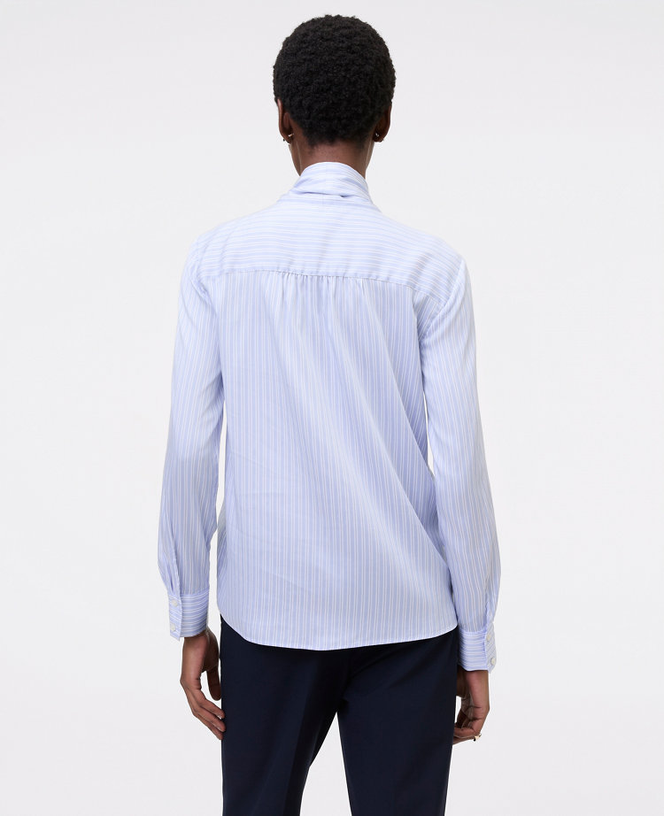 Ann Taylor Striped Bow Blouse Powdered Periwinkle Women's