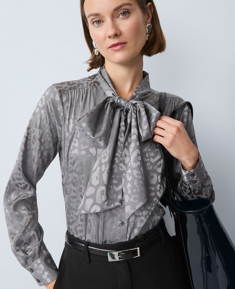 Petite Animal Print Bow Blouse