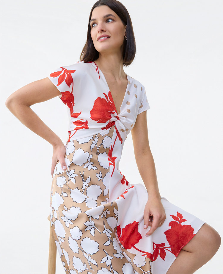Floral Collage Twisted Midi Dress