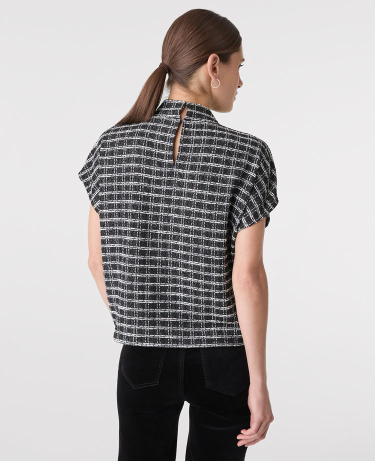 Plaid Tweed Mock Neck Top