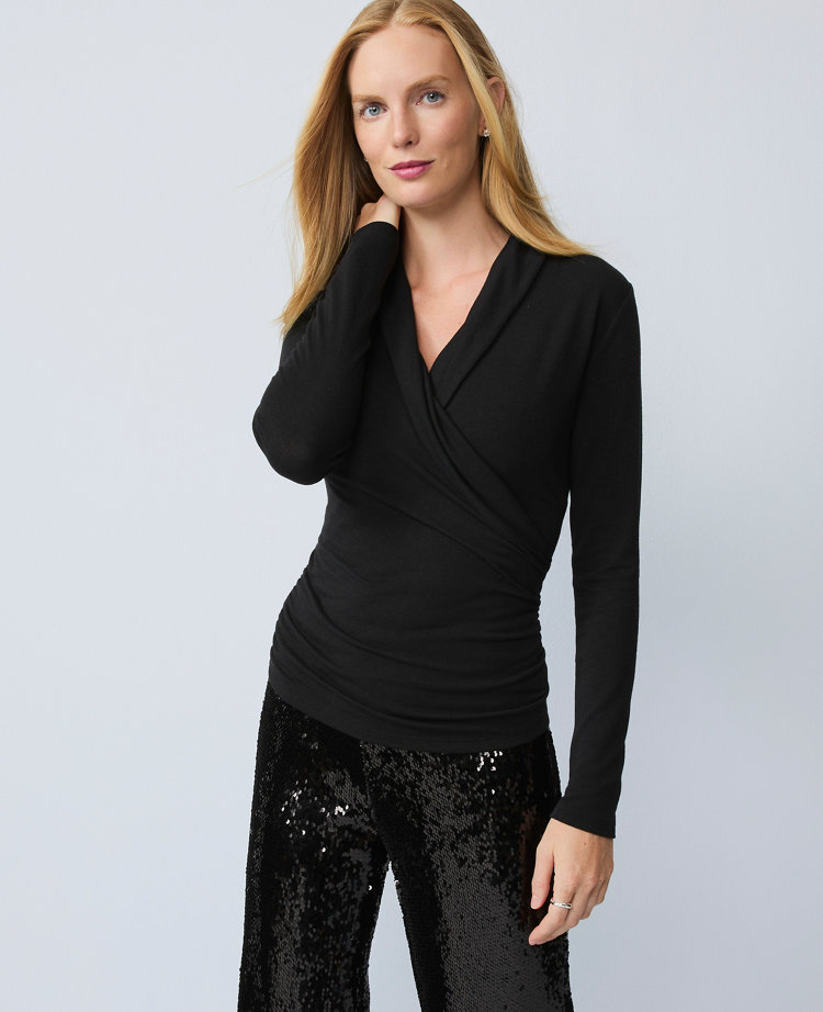 Shawl Collar Draped Blouse
