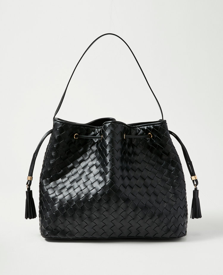Cinched Tassel Woven Tote