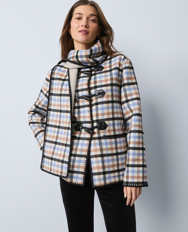 Ann Taylor Petite Weekend Collection Plaid Scarf Coat