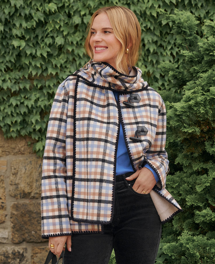 Ann Taylor Petite Weekend Collection Plaid Scarf Coat