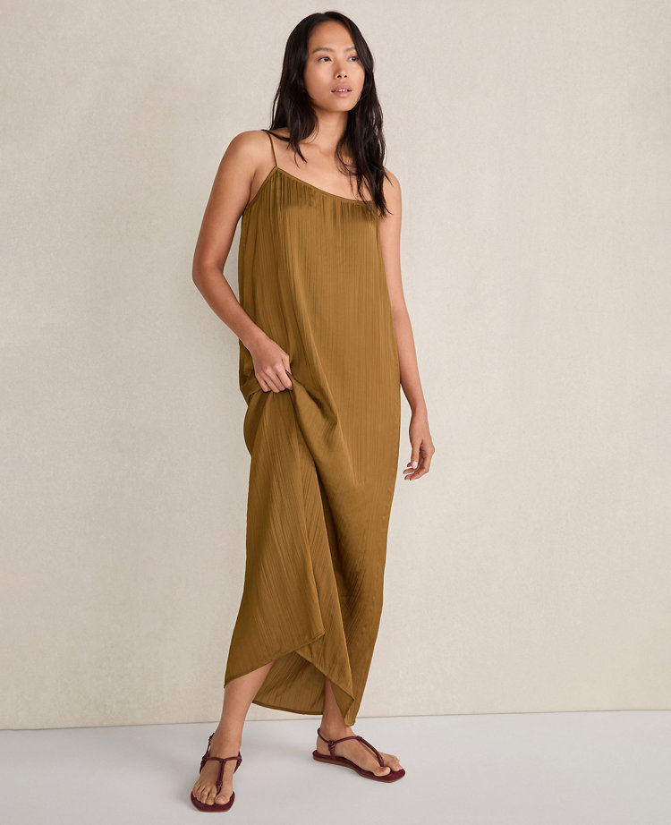 Ann Taylor Haven Well Within Silky Pleated Maxi Dress In Green