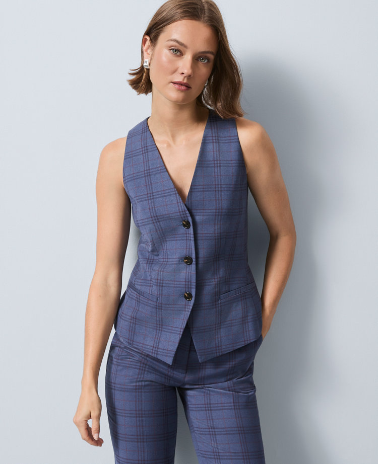 The Petite Cutaway Vest in Plaid