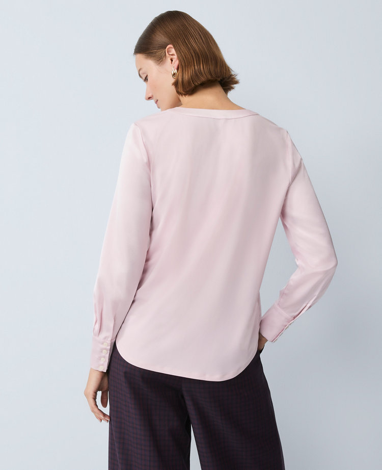 Petite Mixed Media Pleat Front Top