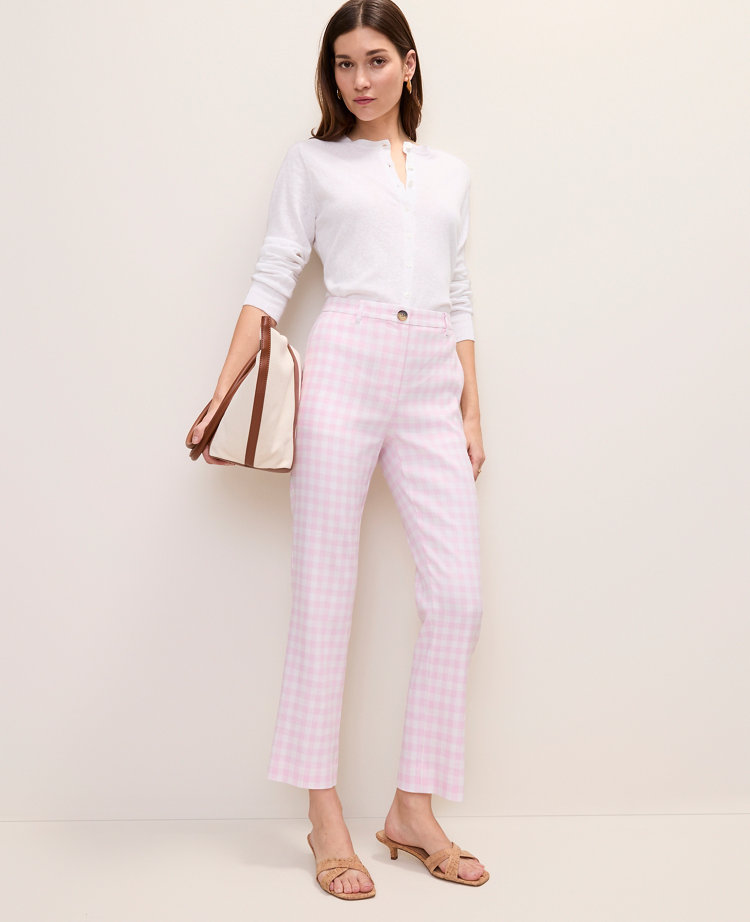The Slim Crop Pant in Gingham Linen Blend