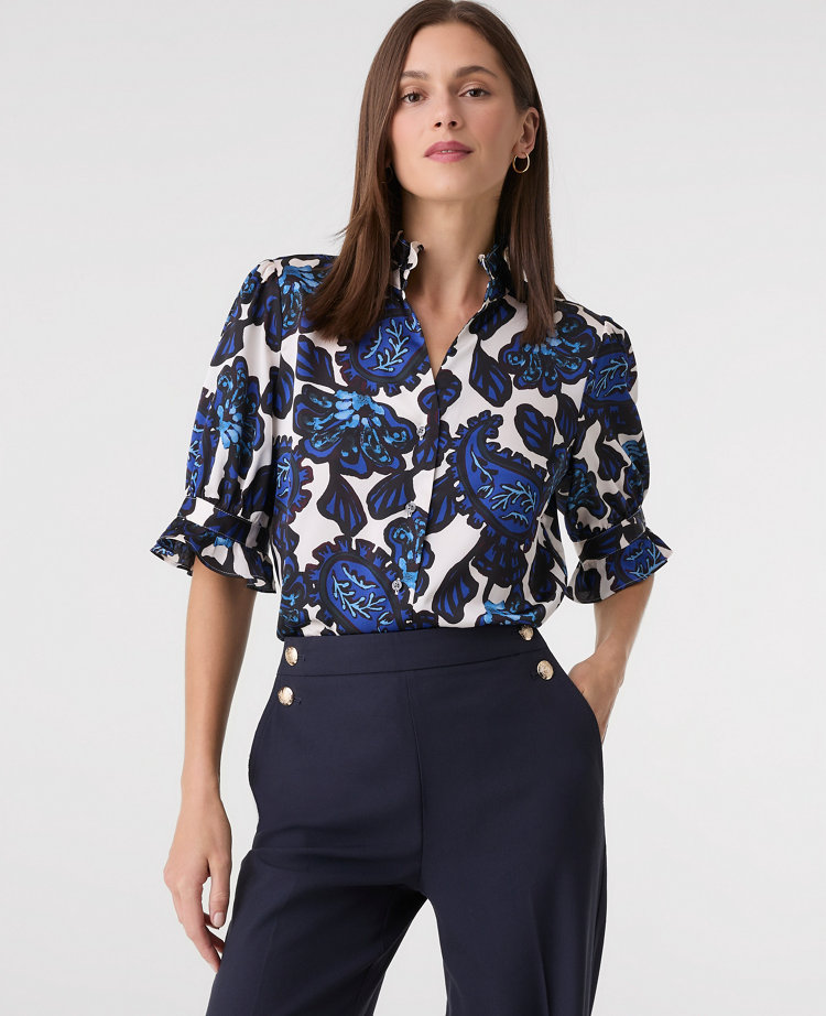 Floral Ruffle Collar Shirt