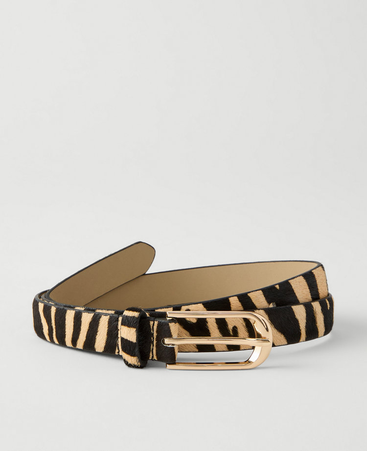 Ann Taylor Zebra Print Calf Hair Belt Black Women's