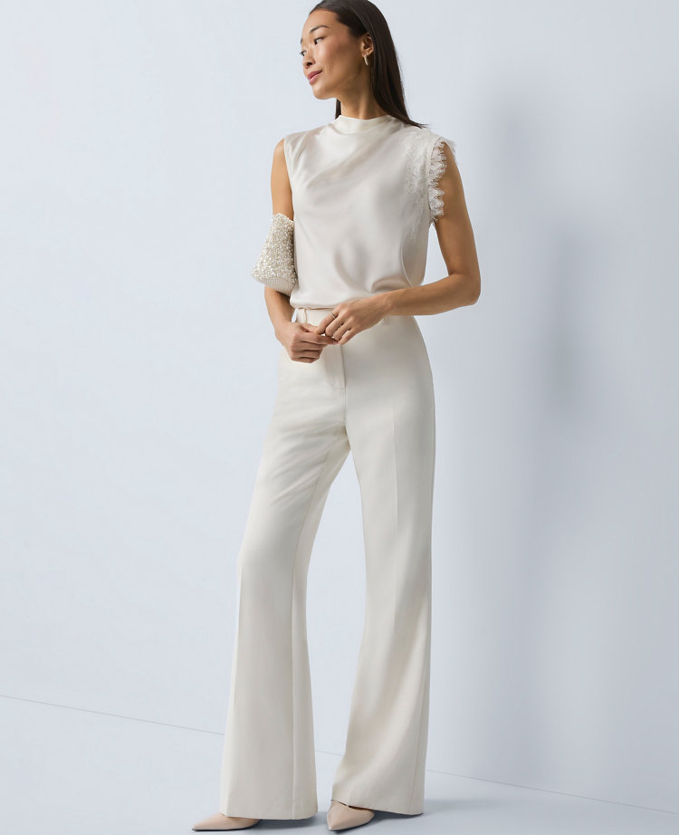 Petite Lace Trimmed Satin Top