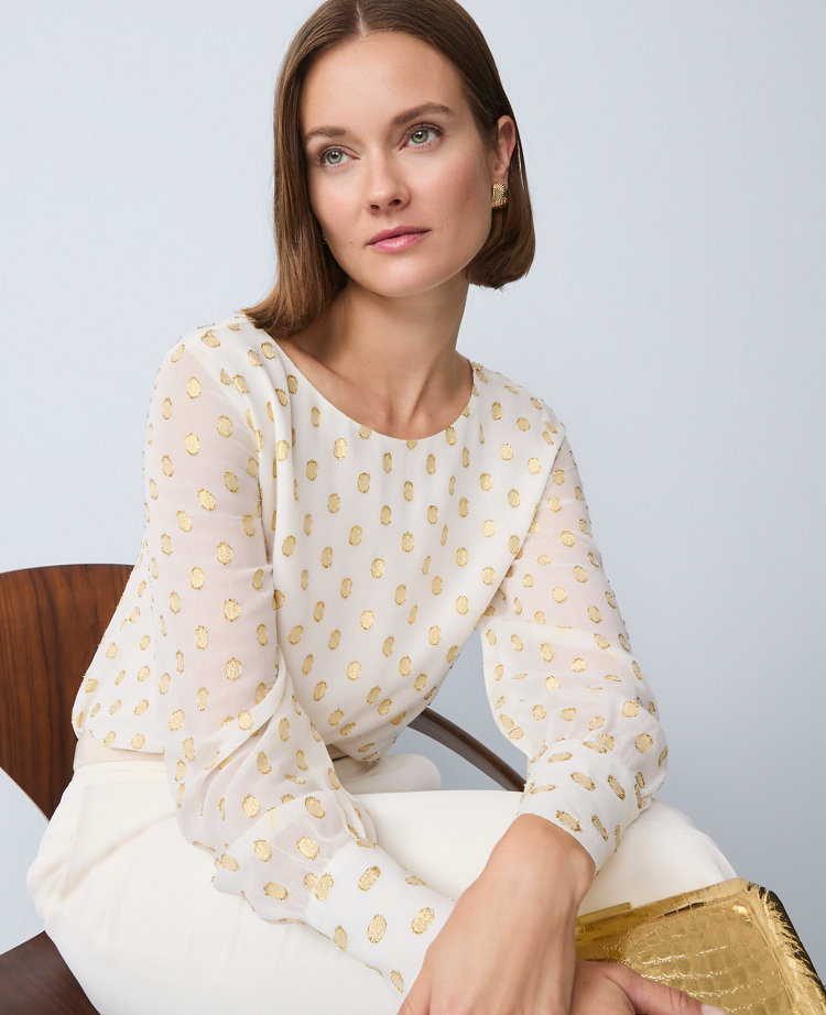Petite Dotted Boatneck Blouse