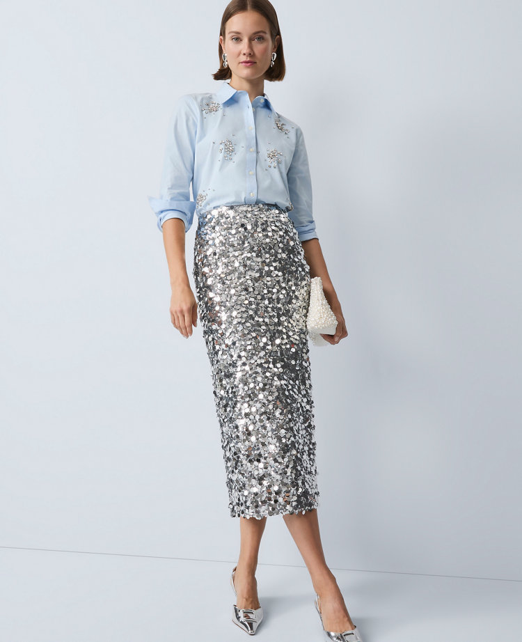 Ann Taylor Sequin Column Midi Skirt