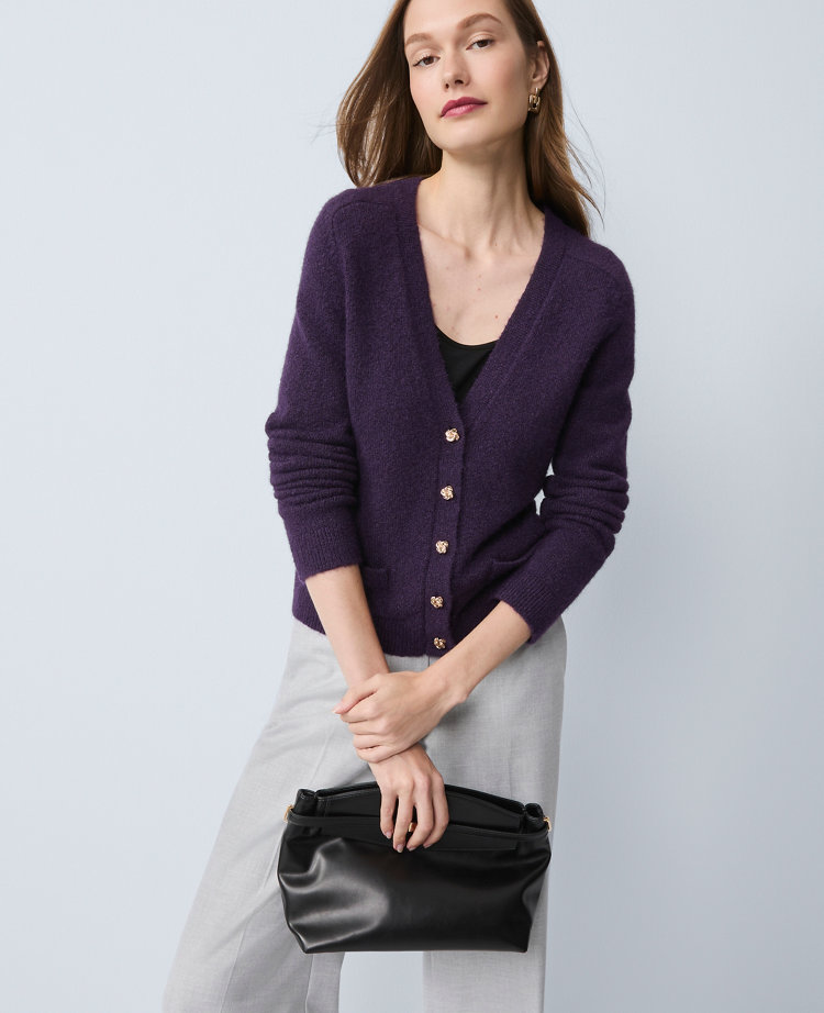 Ann Taylor Petite V-neck Cardigan In Purple