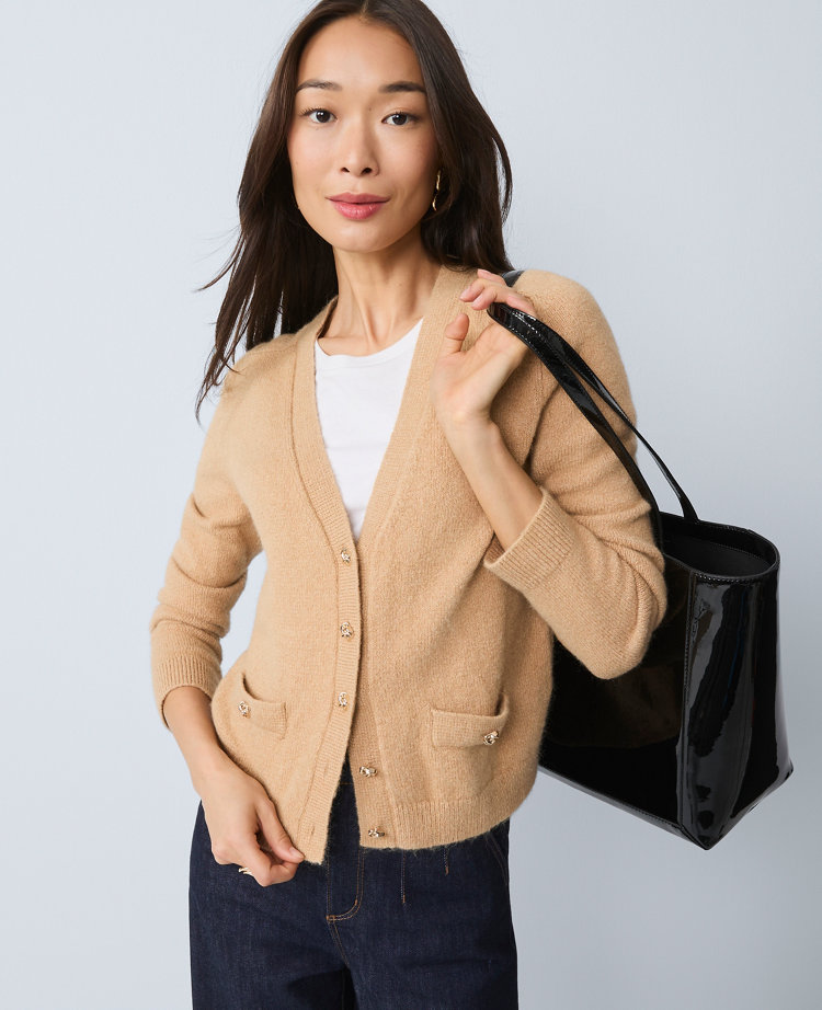 Ann Taylor Petite V-neck Cardigan In Brown
