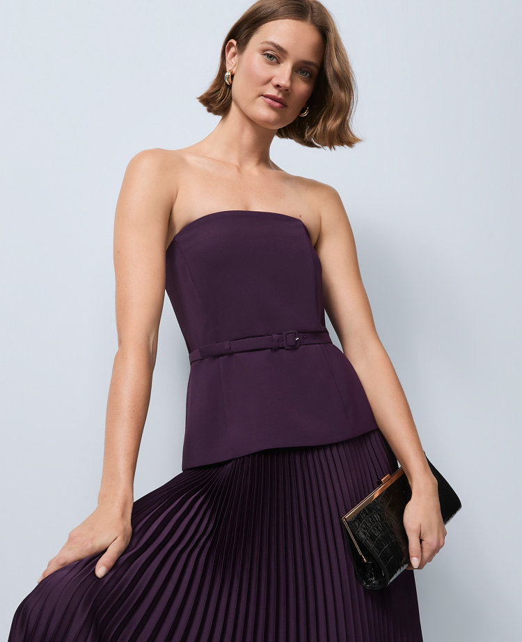 Ann Taylor Petite Crepe Pleated Midi Dress Aubergine Dream Women's