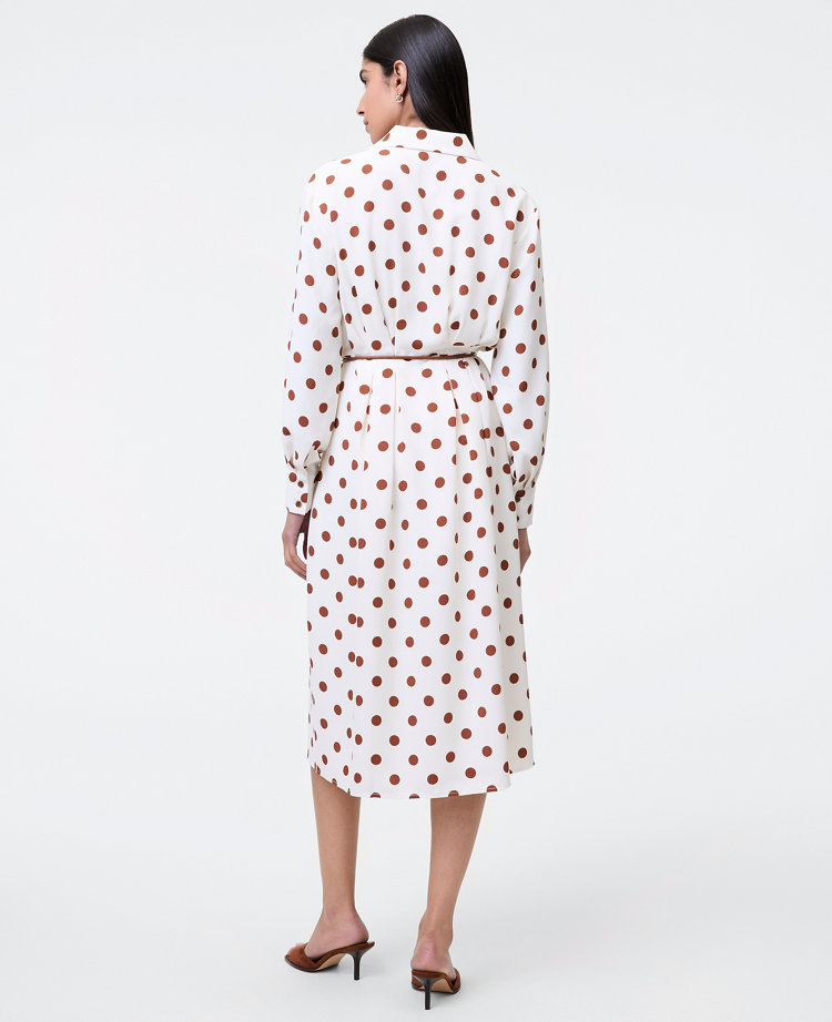 Ann Taylor Dotted Satin Midi Shirtdress Tortoise Shell Women's