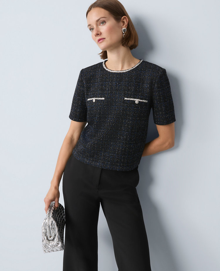 Petite Metallic Tweed Top