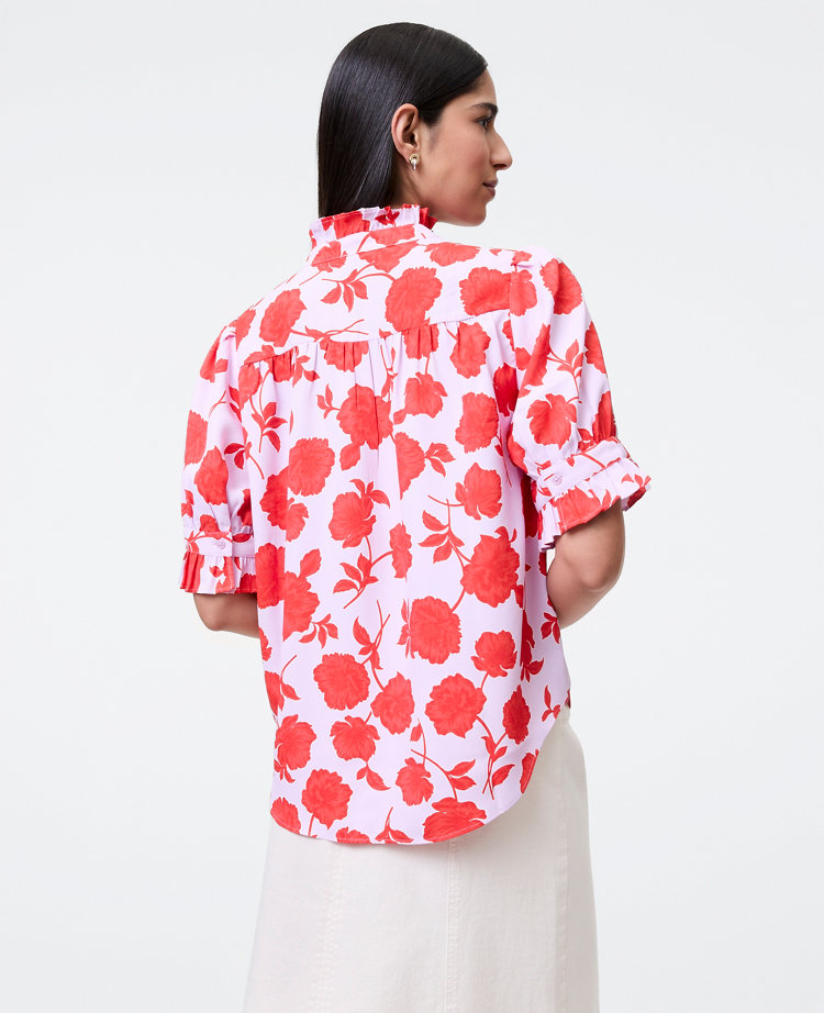 Floral Ruffle Collar Shirt