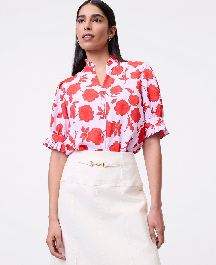 Floral Ruffle Collar Shirt