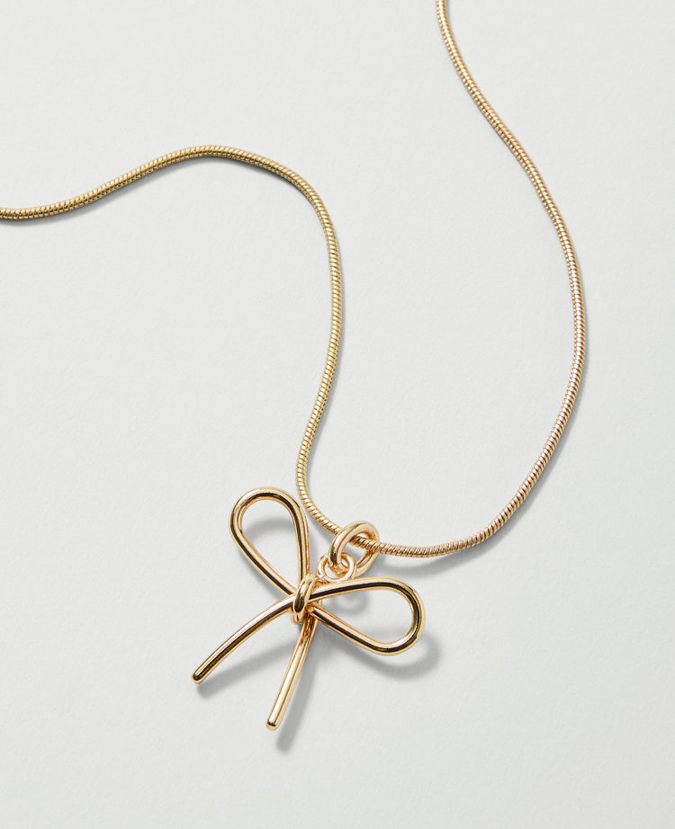 Ann Taylor Metal Bow Pendant Necklace Goldtone Women's
