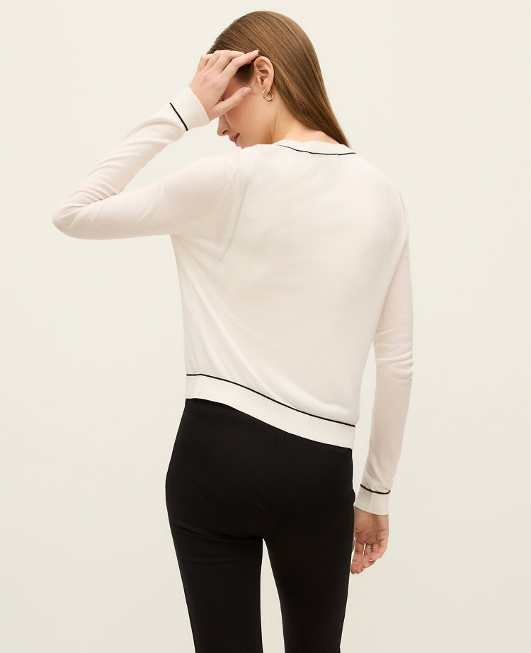 Petite Tipped Crew Neck Cardigan