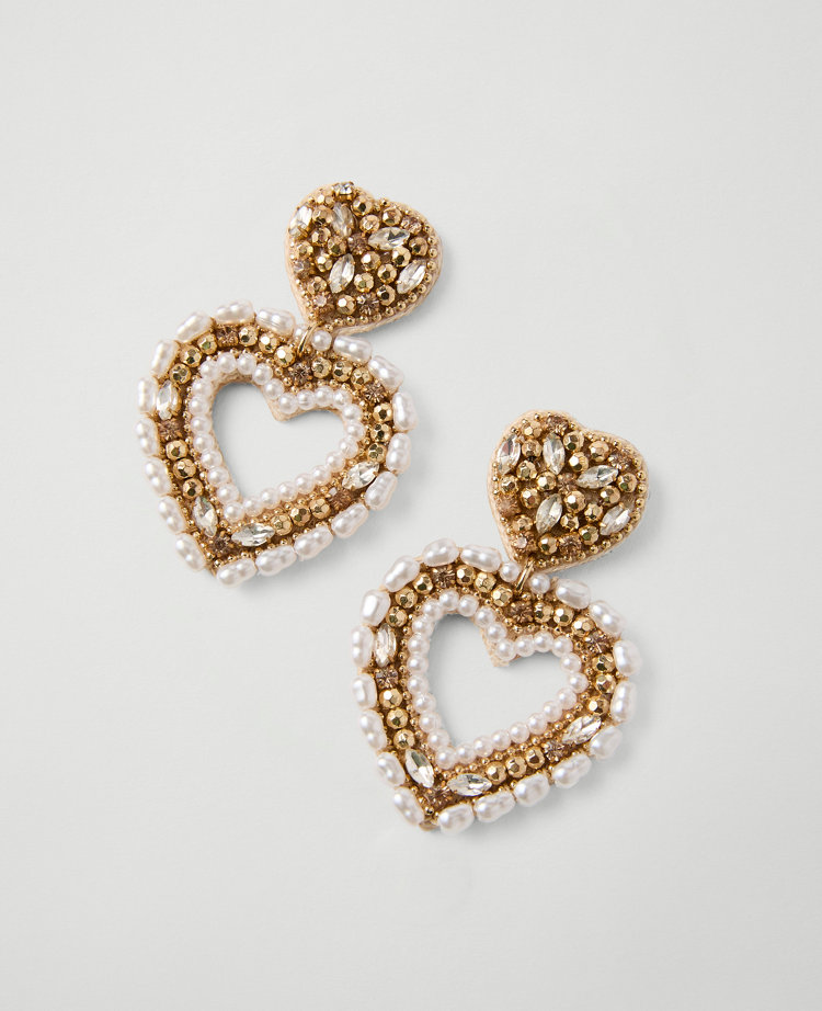 Ann Taylor Pearlized Heart Drop Earrings In Gold