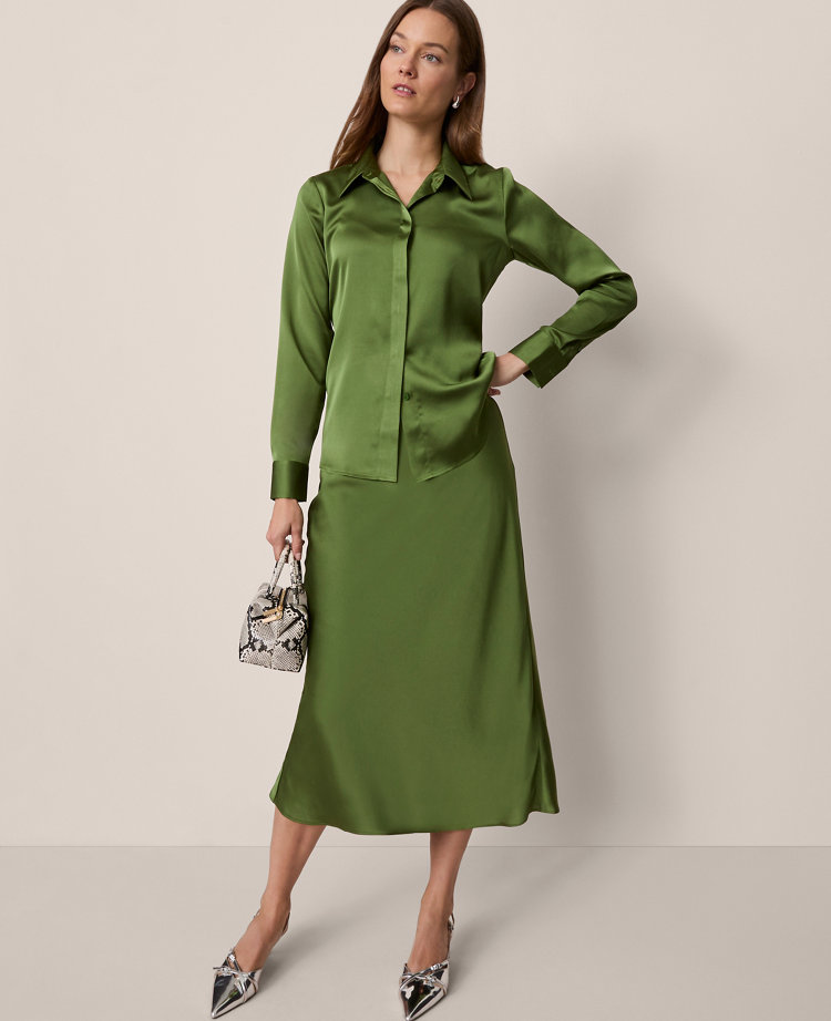 Satin Bias Midi Slip Skirt