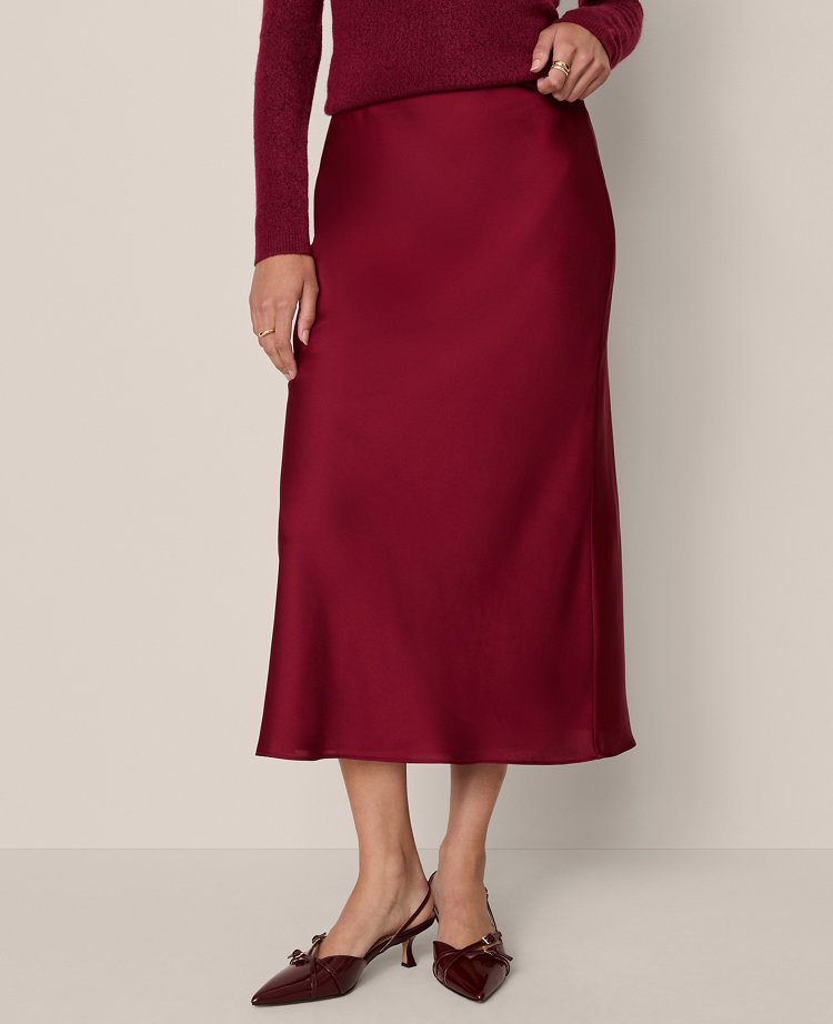Satin Bias Midi Slip Skirt