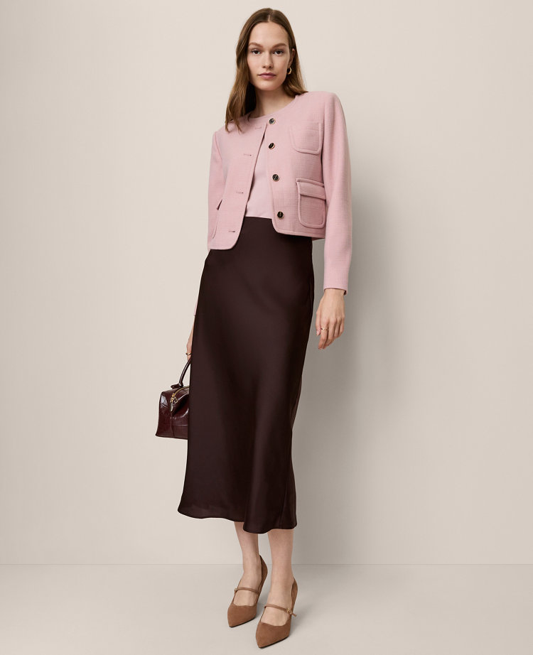 Satin Bias Midi Slip Skirt