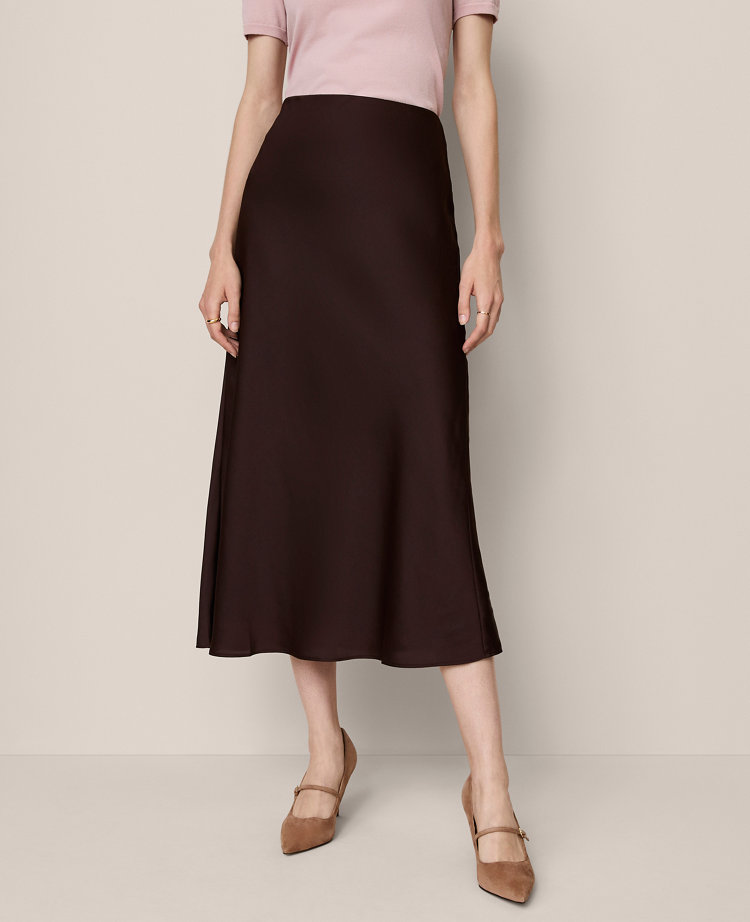 Satin Bias Midi Slip Skirt