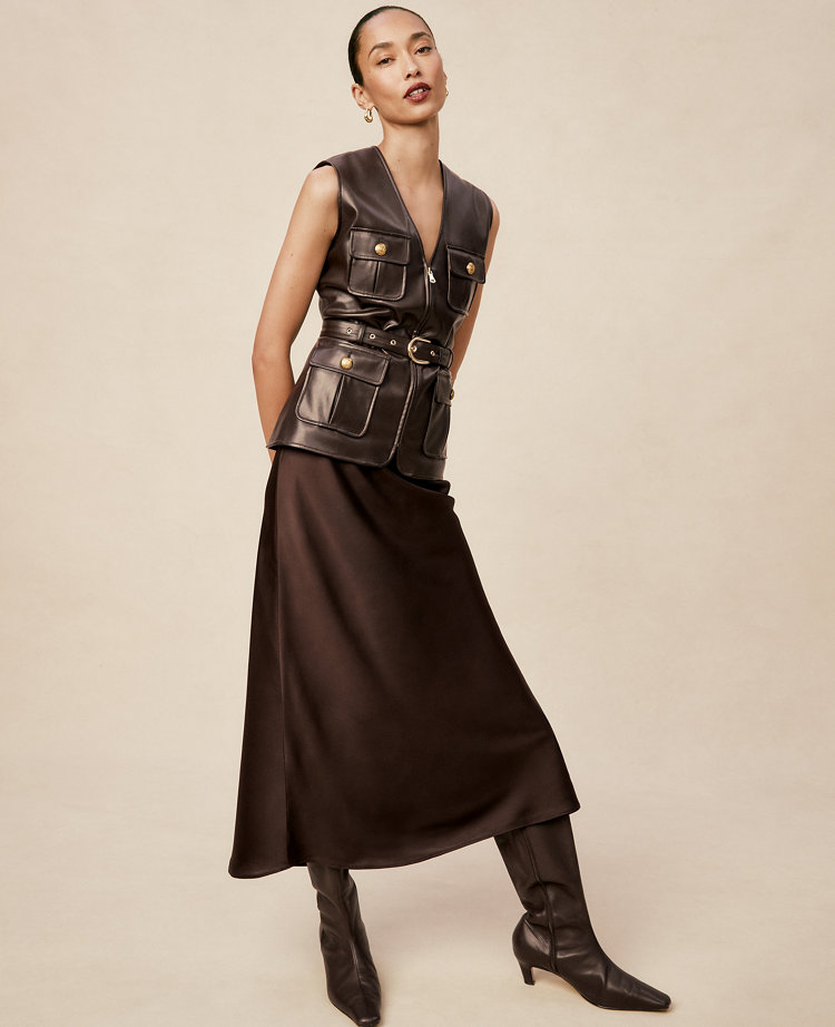 Satin Bias Midi Slip Skirt