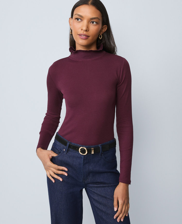 Weekend Collection Ruffle Mock Neck Top
