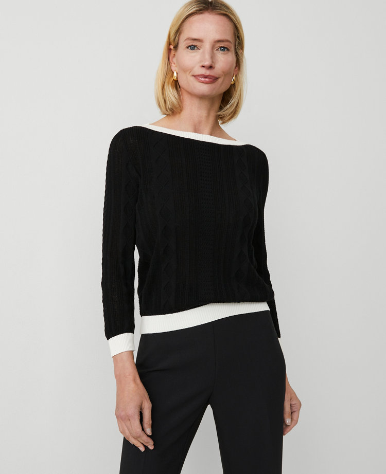 Petite Contrast Mixed Stitch Sweater