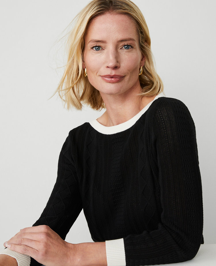 Petite Contrast Mixed Stitch Sweater