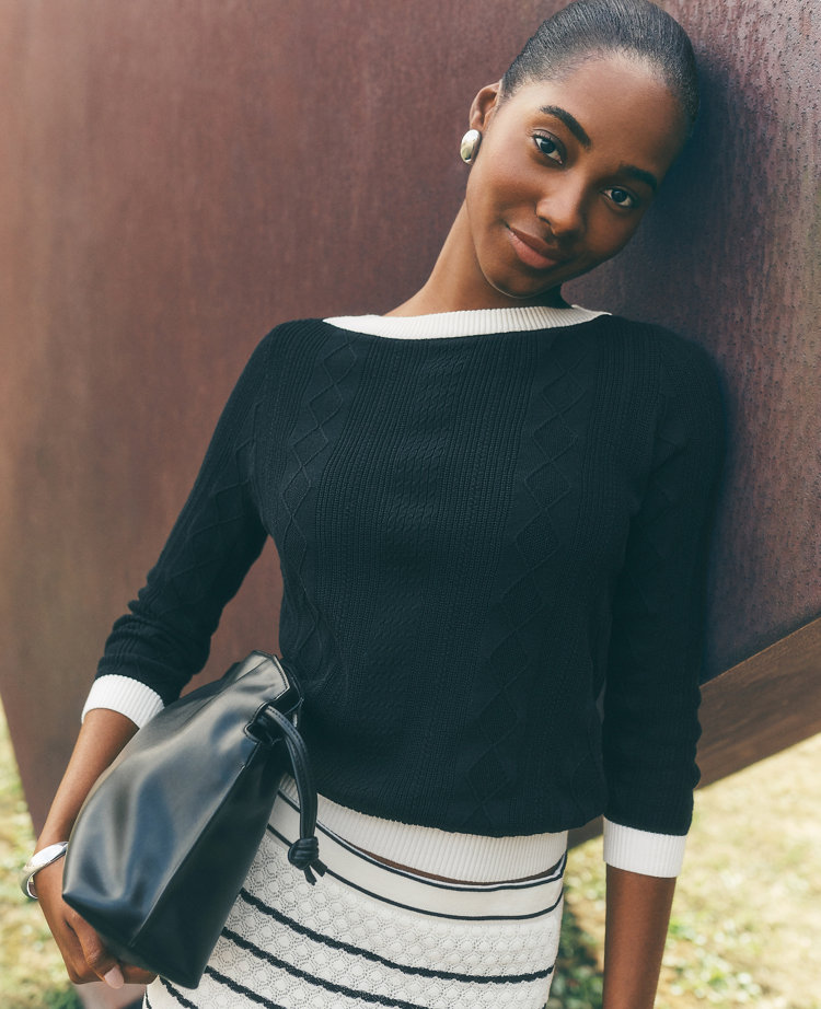 Petite Contrast Mixed Stitch Sweater