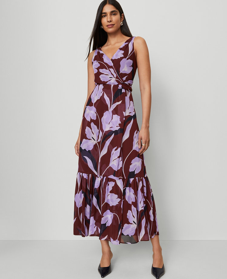 Ann Taylor Floral Twist Maxi Dress In Burgundy