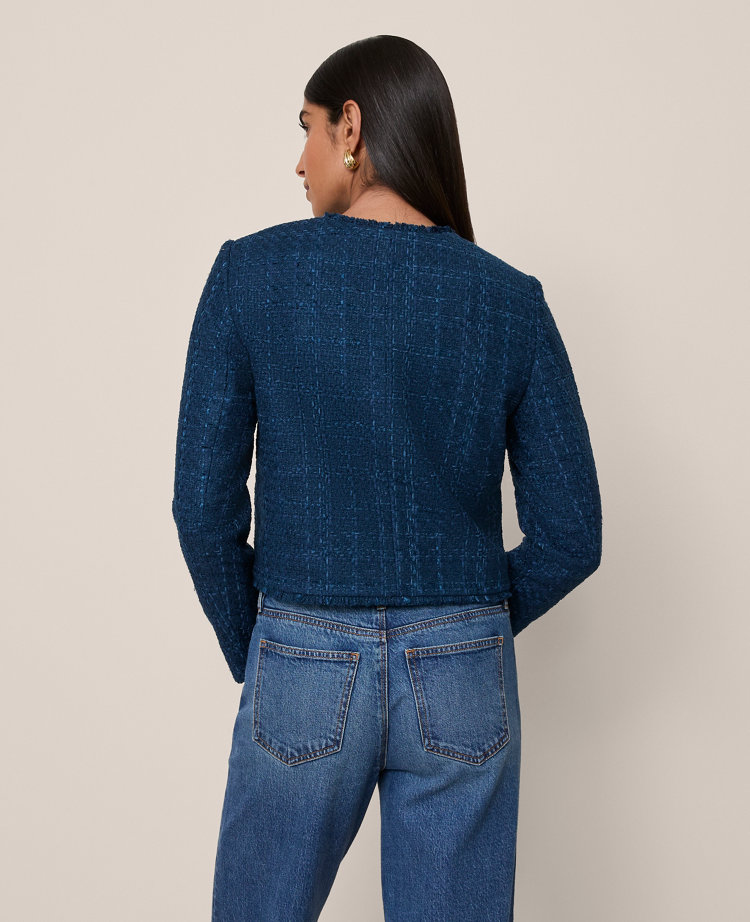 The Cropped Crew Neck Jacket in Tweed