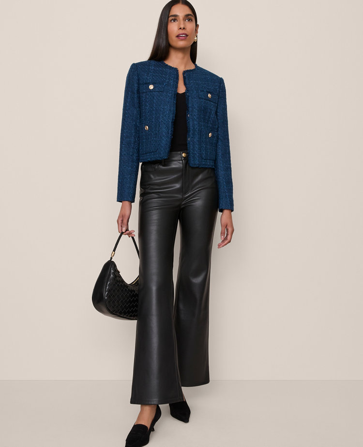 The Cropped Crew Neck Jacket in Tweed