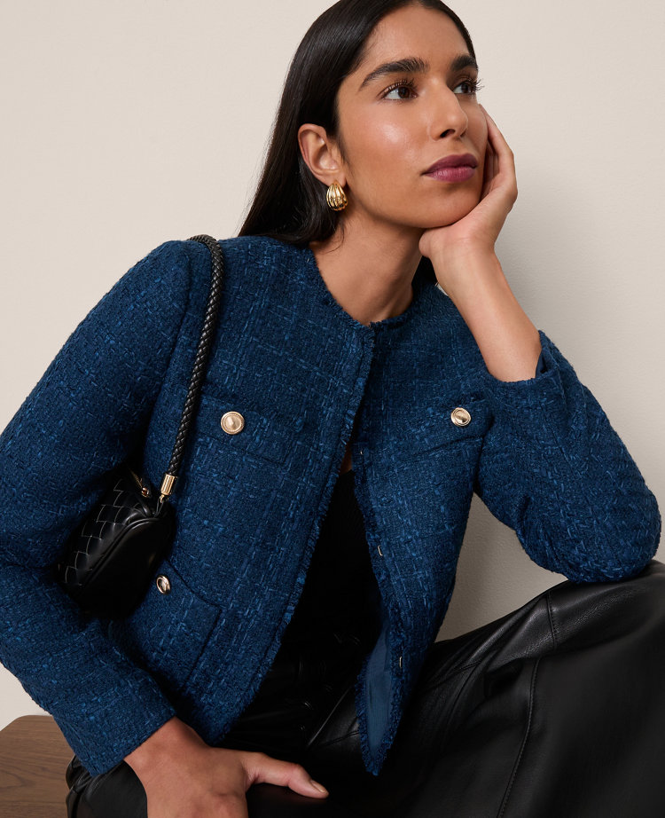 The Cropped Crew Neck Jacket in Tweed