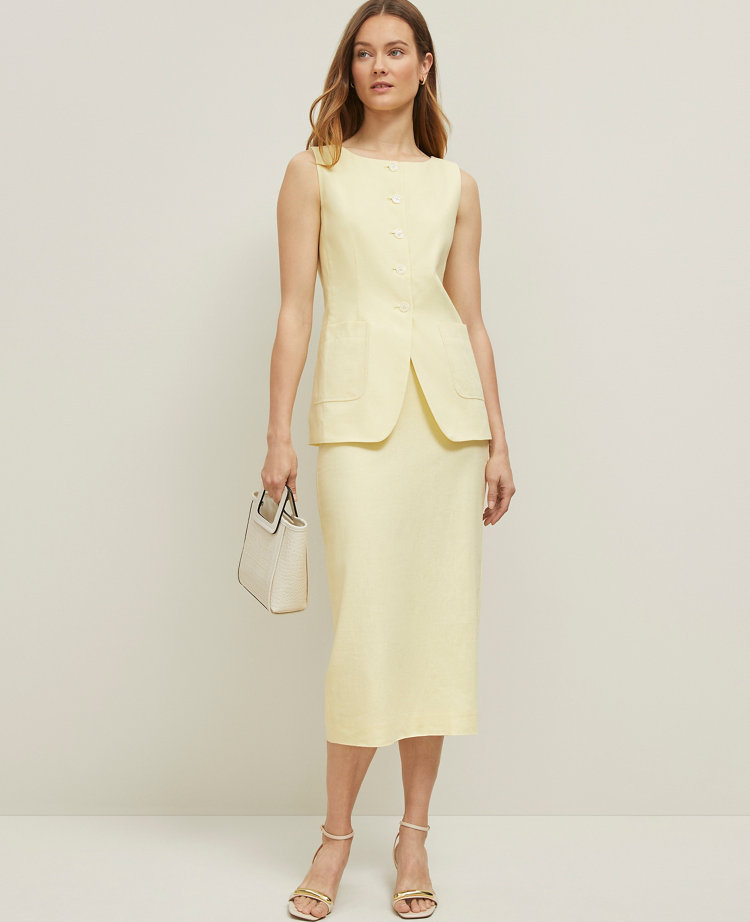 Petite Linen-Blend Midi Skirt