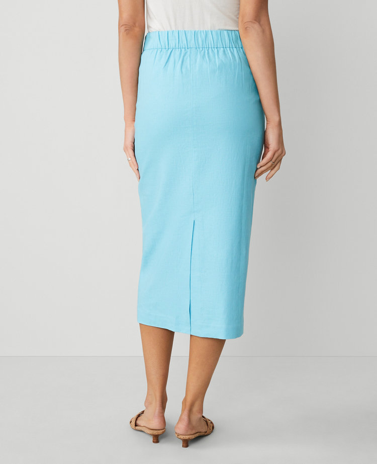 Shop Ann Taylor Petite Linen-blend Midi Skirt In Sea Isle