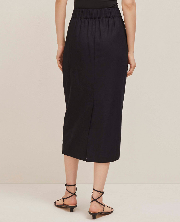 The Petite Clean Midi Skirt in Linen