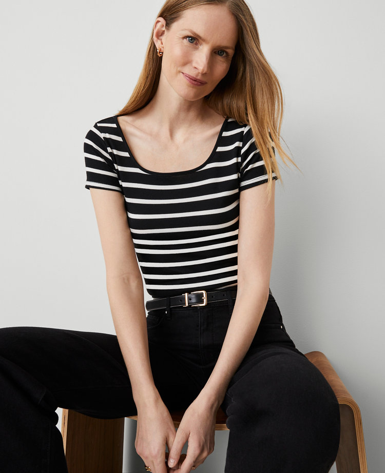 Petite Striped Square Neck Tee