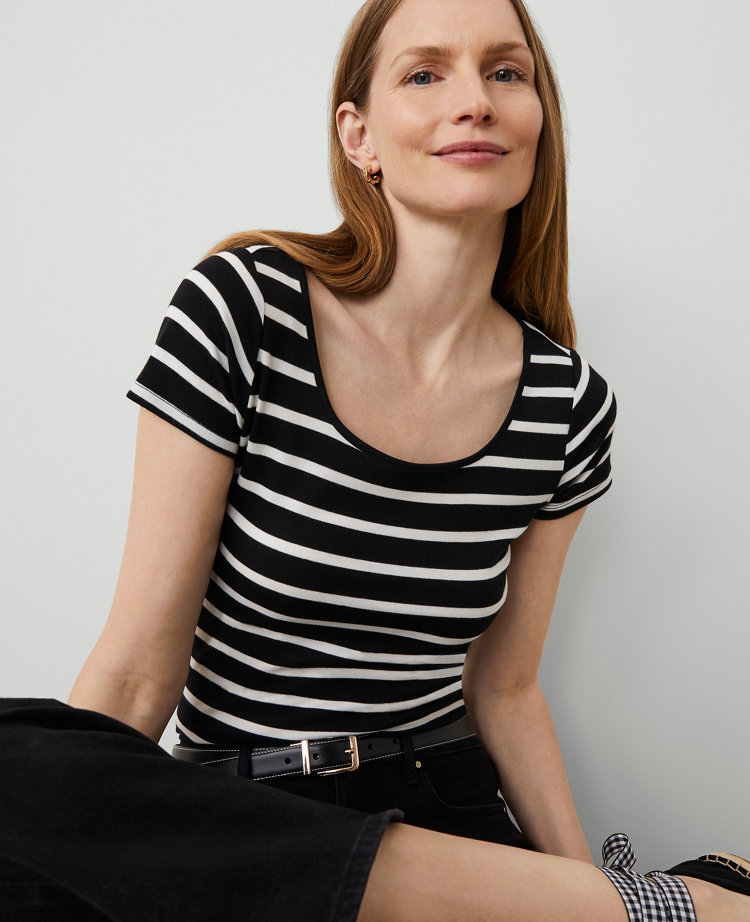 Petite Striped Square Neck Tee