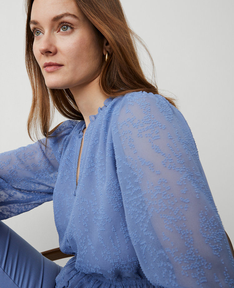 Petite Clip Chiffon Ruffle Blouse