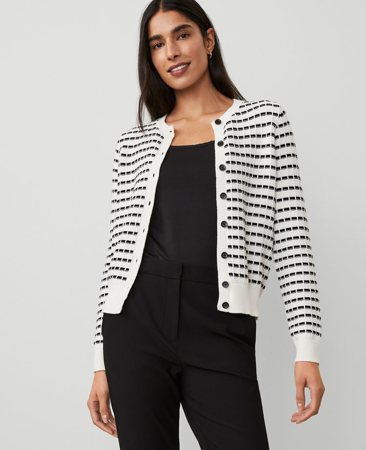 Petite Striped Textured Ann Cardigan