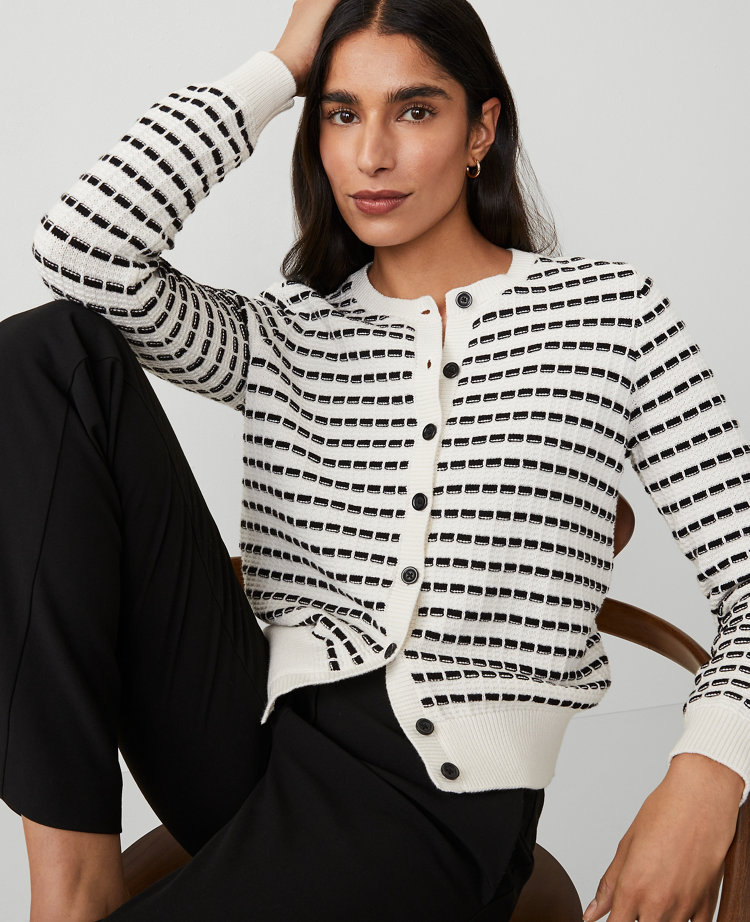 Petite Striped Textured Ann Cardigan