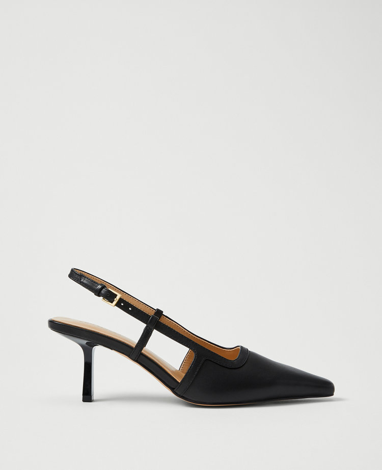 ANN TAYLOR LEATHER NIP TOE SLINGBACK PUMPS 